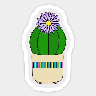 Cute Cactus Design #190: Barrel Cactus With Flower In Nice Pot Sticker